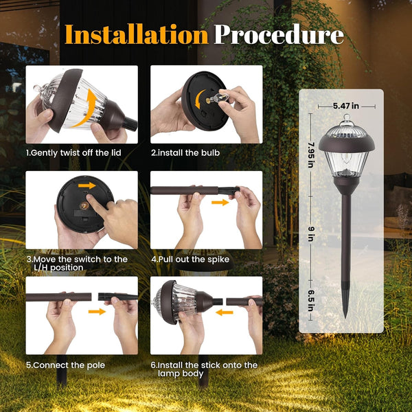 Solar Pathway Lights, Glass & Metal Bronze Design 2 Brightness Modes3