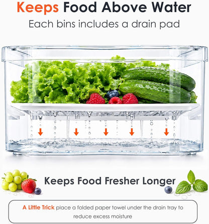 6 Pack Clear Fridge Organizer Bins with Drain Trays - Stackable4