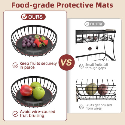 2 Tier Large Fruit Bowl for Kitchen Counter with 2 Banana Hangers | Sturdy Metal Basket for Fruit, Bread & Onions, Modern Wire Fits Various Styles, Includes Food-Safe Mats to Keep Produce Fresh5