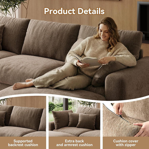 110” Cloud Sectional Couches for Living Room, Modular Sectional Sofa with Deep Seat, Convertible L-Shape Couch with Storage Ottoman for Bedroom Apartment, Chenille (Brown)4