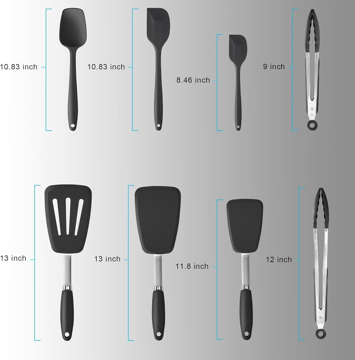 5-piece-silicone-spatulas-set-with-tongs-446-f-heat-resistant-black