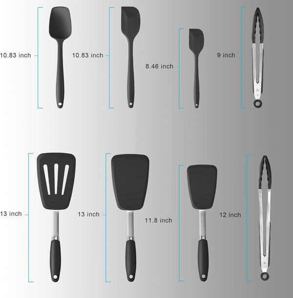 5-Piece Silicone Spatulas Set with Tongs, 446°F Heat Resistant, Black2