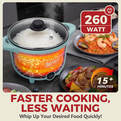 Small Rice Cooker 2-Cup Uncooked/ 4-Cup Cooked, Mini Hot Pot Electric, Mini Electric Pot, Ceramic Rice Cooker, Small Rice Steamer, Noodle & Oatmeal Cooker, Dual Modes, Single Serve, Aqua3
