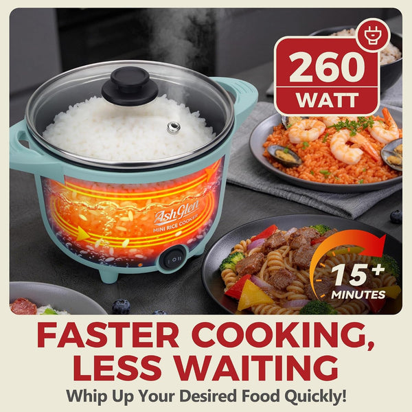 Small Rice Cooker 2-Cup Uncooked/ 4-Cup Cooked, Mini Hot Pot Electric, Mini Electric Pot, Ceramic Rice Cooker, Small Rice Steamer, Noodle & Oatmeal Cooker, Dual Modes, Single Serve, Aqua3