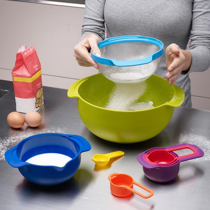 Joseph Joseph Nest 9 Plus, 9 Piece Compact Food Preparation Set with Mixing Bowls, Measuring Cups, Sieve and Colander, Multicolor5