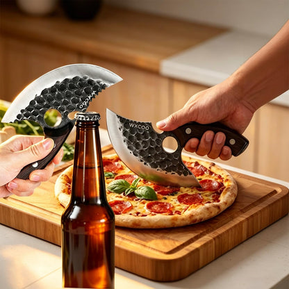 6PCS Kitchen Knife Set Kitchen High Carbon Steel Hand Forged Sharp Chef Knives All Purpose for Home and Outdoor Cooking Non Stick Hammer Finish Ergonomic Wood Handle with Leather Sheath - Black5