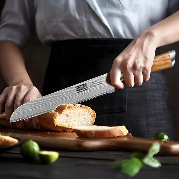 Damascus Bread Knife 8", Sharp Serrated for Homemade Sourdough6