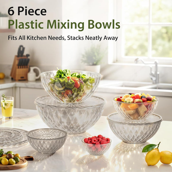 Plastic Mixing Bowls with Lids, 6 Piece Nesting Bowls Set for Kitchen3