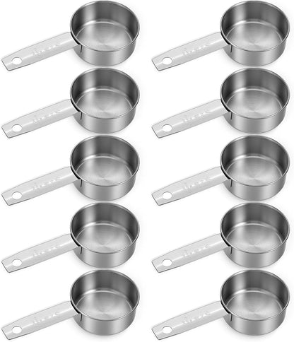 10 Pcs 1/4 Cup Scoop, 60Ml/2Oz Stainless Steel Measuring Spoons Metal Measuring Cups with Ergonomic Handles for Dry Liquid Ingredients Precise Baking Cooking Kitchen Tools, Dishwasher Safe​​1