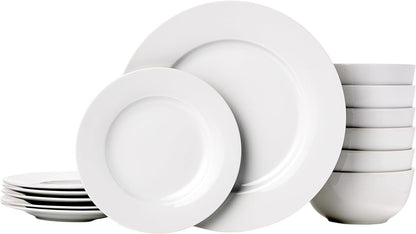 Porcelain Dinnerware Set, Microwave and Dishwasher Safe, Service for 6, 18-Piece, Plates, Bowls, White1