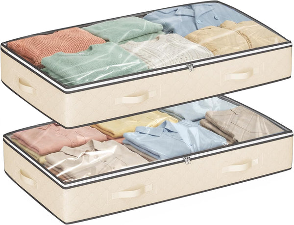 95L under Bed Storage Containers, 2 Pack Beige1
