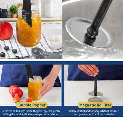 Canning Jar Lifter Tongs with Jar Lid Lifter Magnetic Lid Lifter,Canning Bubble Popper Bubble Remover and Canning Labels for Canning Supplies Starter Kit,4Pcs Canning Tools-Black4
