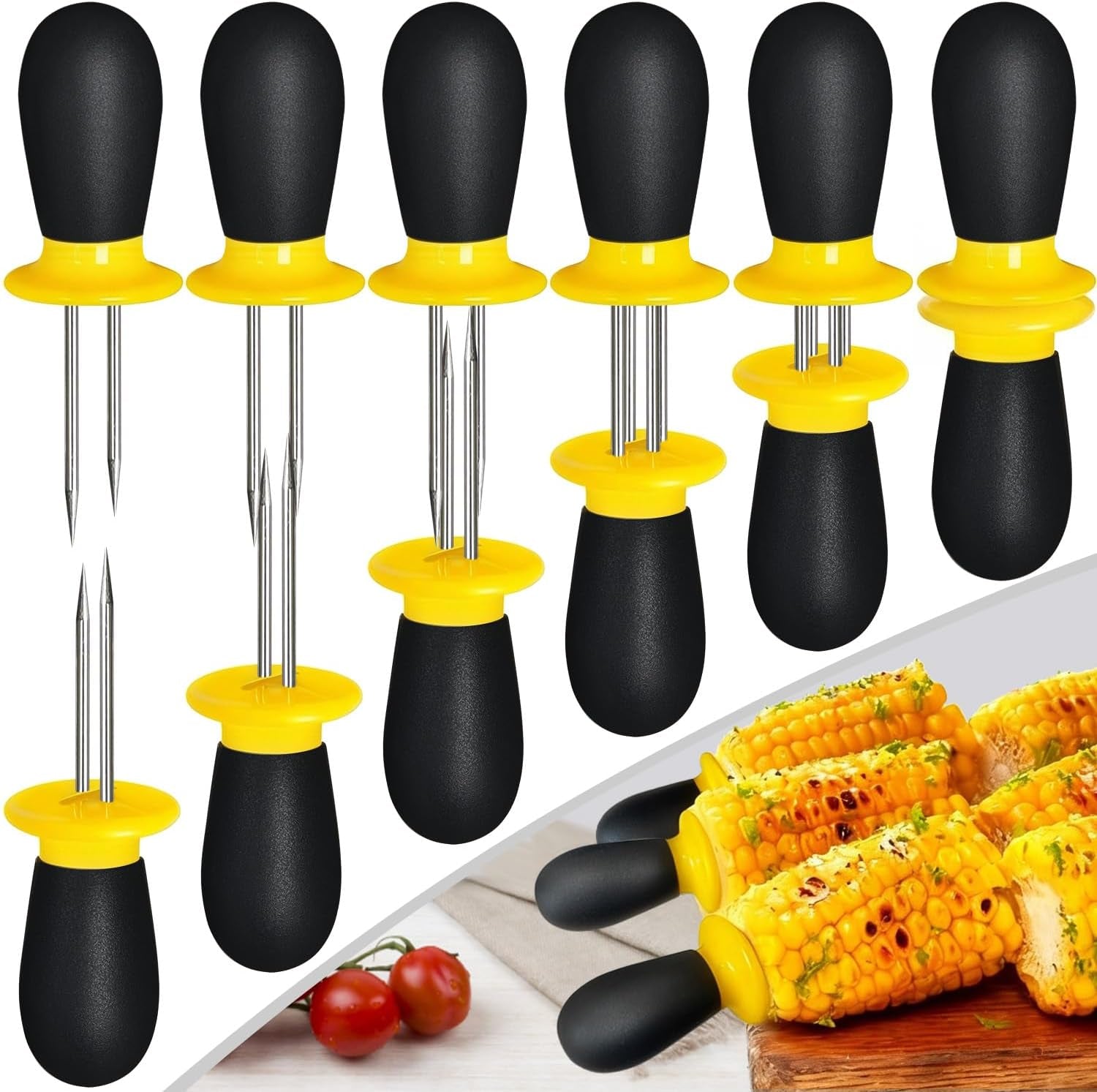 12-pcs-6-pairs-corn-holders-stainless-steel-corn-cob-holders-corn-on-the-cob-skewers-for-home-cooking-bbq-parties-camping-yellow-black
