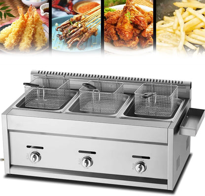 Professional Lpg Gas Fryer,Commercial Lgp Fryer,Thick Stainless Steel Fryer with Baskets and Lids,Adjustable Firepower and Temperature Contro,For Home and Commercial Tripcans1