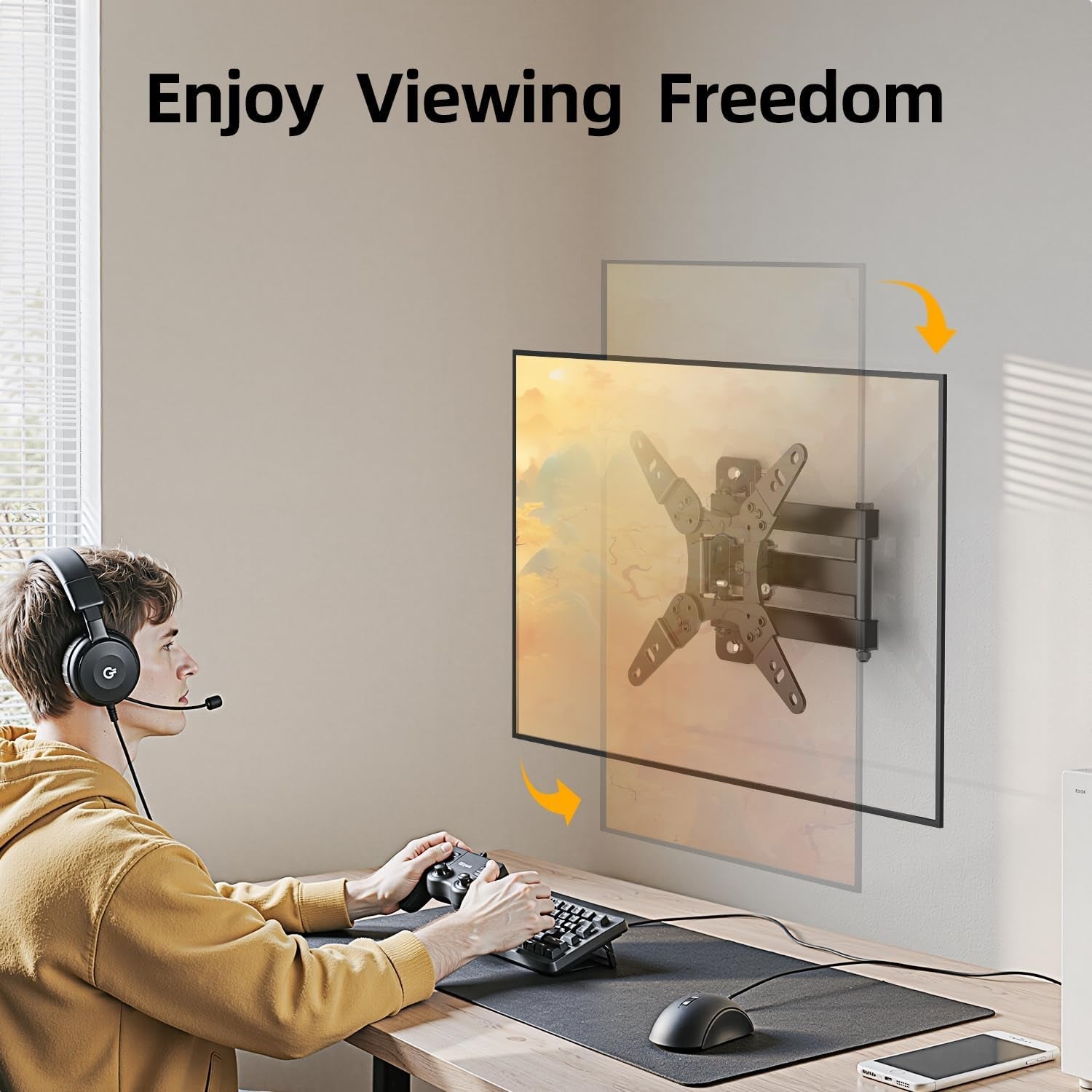 32-40-inch-full-motion-tv-wall-mount-for-13-43-tvs-monitor-360-rotating-small-tv-mount-bracket-articulating-swivel-tilting-extension-max-vesa-200x200mm-single-studs-55-lbs