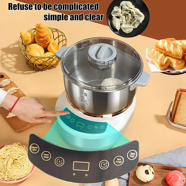 Electric Dough Maker with Ferment Function,Dough Mixer Kitchen Electric Household Stand Mixers, Microcomputer Timing,Face-Up Touch Panel,304 Stainless Steel,5L2