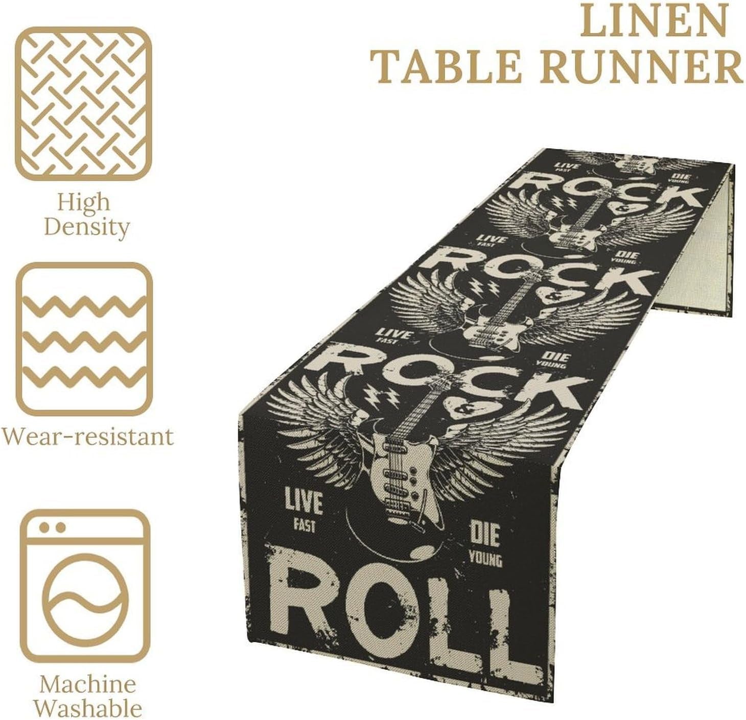 rock-music-table-runner-rock-and-roll-electric-guitar-black-music-character-theme-table-runner-for-kitchen-dinning-decor-home-wedding-party-holiday-13x60-inch