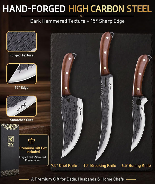 3PCS Forged BBQ Butcher Knife Set, Breaking & Carving Chef Boning Knives6