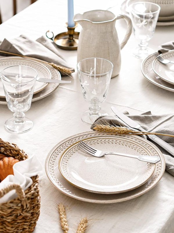 Plates and Bowls Sets for 4, 12 Piece Ceramic Dinnerware Sets, Kitchen Stoneware Dish Set, Chip Resistant, Microwave & Dishwasher Safe, Beige Wheat (8"&10" Plate, 27Oz Bowl)9