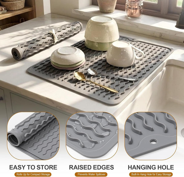 2 Pack Silicone Dish Drying Mat for Kitchen Counter Shower Caddy Rack Waterproof under Sink Placemats Trivets Coffee Bar Accessories Utensil Holder Essentials Home Dining Decor Must Haves 20262