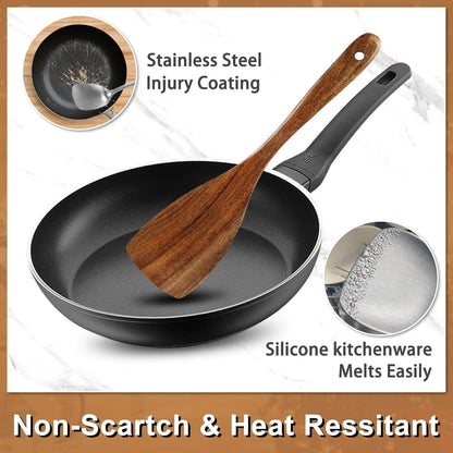 Natural Solid Wooden Utensil Set - 10 Pcs, Non-Stick Wooden Spoons for Cooking, Soft Comfort-Grip Wooden Cooking Utensils Set, Wood Kitchen Utensil Set for Non-Stick Cookware4