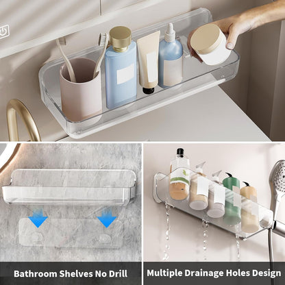Plastic Wall Mount Organizer, Adhesive Clear Acrylic Shelf, No Drilling Hang Walls Shower Caddies, with Self Adhesive Tape, for Bathroom, Kitchen, Utility Room,3.8D X 12.8" W X 3.3" H5