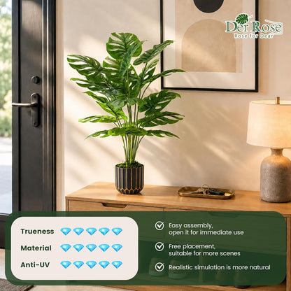 28" Fake Plants, Monstera Plant in Black Gold Pot for Home Decor | Artificial Plants Indoor Add Refined Tropical Greenery to Modern Offices, Elegant Entryways, Reception Areas and House Decor5