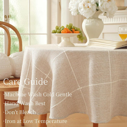 Linen Table Cloth round 70 Inch Plaid Browm round Tablecloth 70 In4
