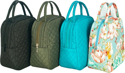 Machine Washable Women Quilted Fabric Insulated Reusable Cooler Lunch Bag Tote Adult Thermal Lunch Box Storage Bag for Ｗork (Black)8