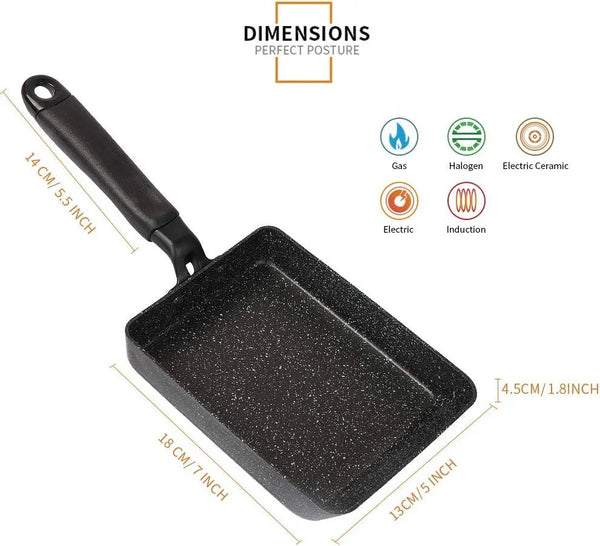 Tamagoyaki Pan, Japanese Omelette Pan Nonstick with Silicone Spatula, Square Egg Pan 7 X 5 Inches, Black5