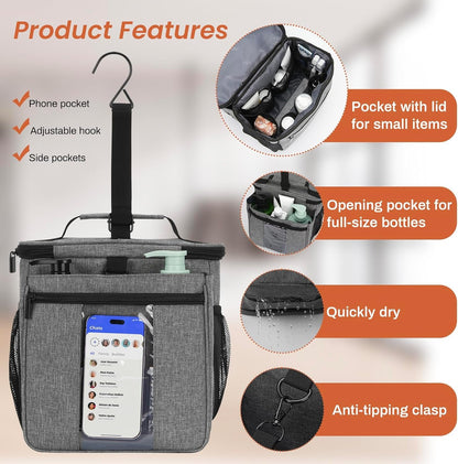 Shower Caddy Portable Quick Dry Mesh Dorm Shower Bag Men Women 2 Compartment College Dorm Room Essentials for Guys Girls,Hanging Shower Organizer for Camping Gym,Gray3