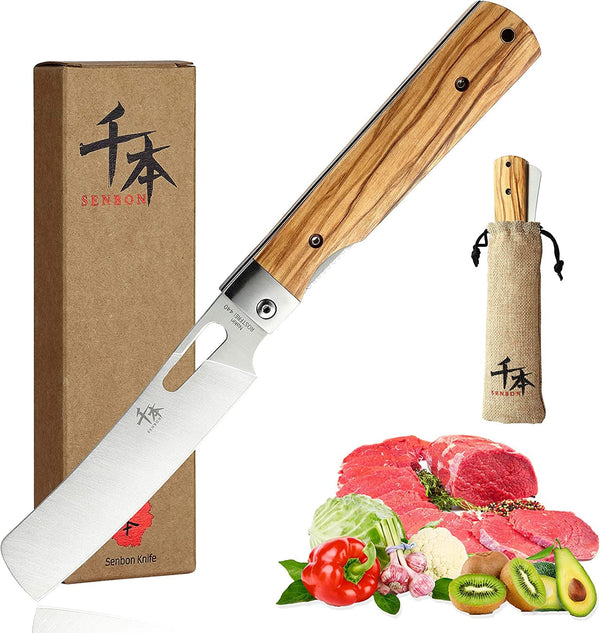 440A Stainless Steel Ultra Sharp Pocket Folding Chef Knife Peeling Utility Knife Fruit Knife Natural Olive Handle Camping BBQ Trip Outdoor Portable Kitchen Knife1