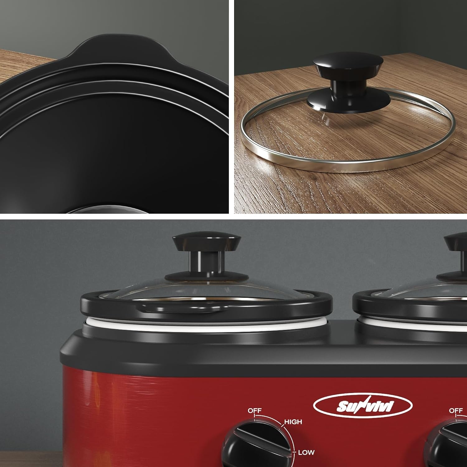 2-1-25-quarts-dual-slow-cooker-buffet-server-warmer-with-2-removable-ceramic-pots-3-adjustable-temp-settings-2-visible-glass-lids-stainless-steel-red