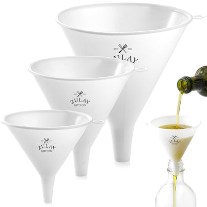 3-Piece Plastic Funnel Set - Large, Medium, and Small Kitchen Funnels Pouring Spout - for Filling Bottles Water Liquid, Protein Powder, Food Grade Cooking, Drink, Paint, Lotion, Kids1