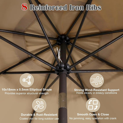 9' Outdoor Patio Umbrella, Outdoor Table Umbrella, Yard Umbrella, Market Umbrella with 8 Sturdy Ribs, Push Button Tilt and Crank3