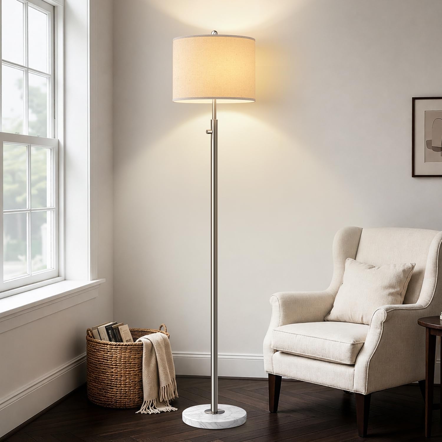 upgraded-dimmable-floor-lamp-for-living-room-11w-led-bulb-included-modern-standing-lamp-with-marble-base-tall-pole-light-with-linen-shade-for-bedroom-reading-office-corner-nursery-brushed-nickel