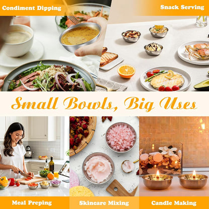 Stainless Steel Small Dipping Bowls, 3.5Oz, 8-Pack, Silver | Stackable, round Small Bowls, Ramekins, for Dips, Side Dish, Snacks, Meal Prep, Charcuterie Accessories, Soy Sauce Dish5