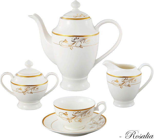 La Luna Bone China 57-Piece 24K Gold Floral Design Dinnerware Set, Service for 83