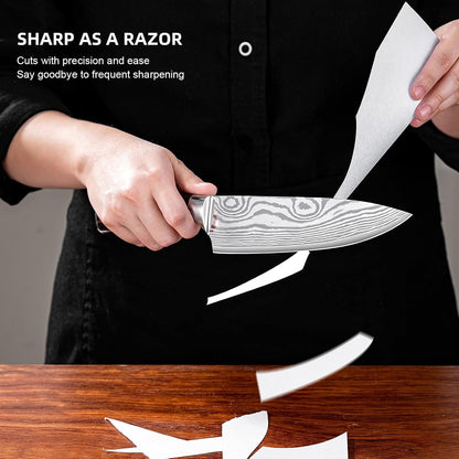 Chef Knife Professional Japanese AUS-10 Steel Core Kitchen Knife with Damascus Pattern, Razor Sharp 8 Inch Chefs Knife with Full-Tang Ergonomic Handle - Ideal for Home Cooks & Professional Chefs3