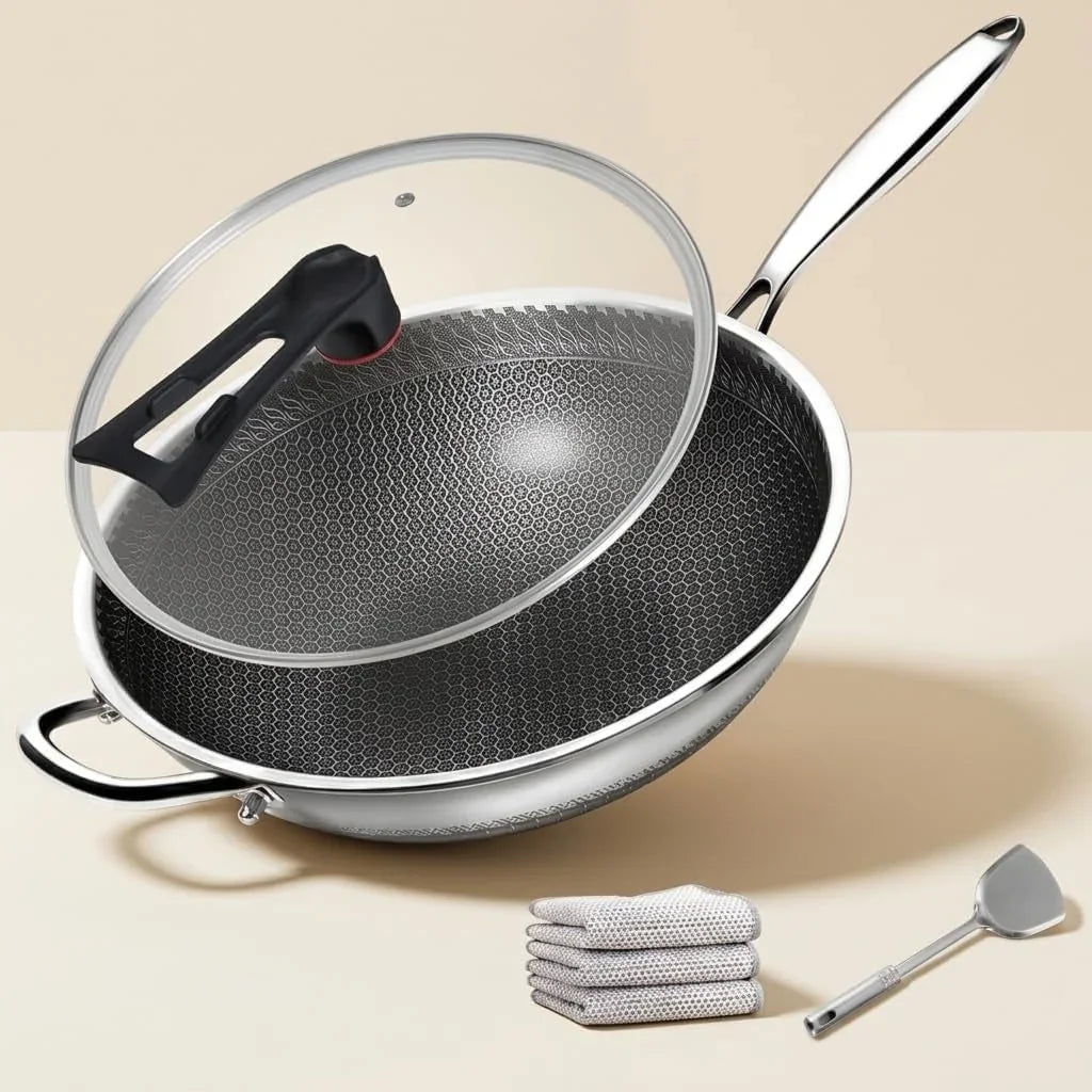 wok-pan-honeycomb-stainless-steel-wok-pan-with-lid-13-3-inch-hybrid-nonstick-stir-fry-pan-flat-bottom-induction-compatible-dishwasher-safe-no-seasoning-needed-serves-3-4