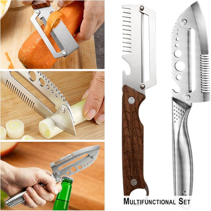 7 in 1 All Stainless Steel Multi Functional Vegetable Peeler for Kitchen, Smooth Potato Peeler with Herb Stripper, Scallion Shredder, Fish Scaler, Bottle Opner4