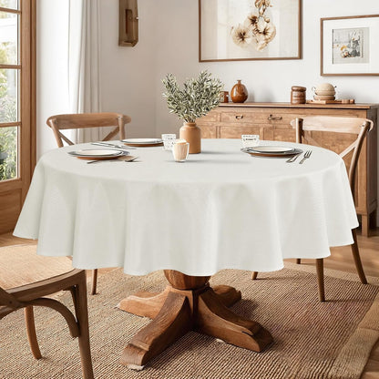 round Table Cloth Faux Linen Farmhouse Tablecloth Wrinkle & Stain Resistant Table Cover for Kitchen Dining, Holiday Party Dinner, White, 70 Inch Round3