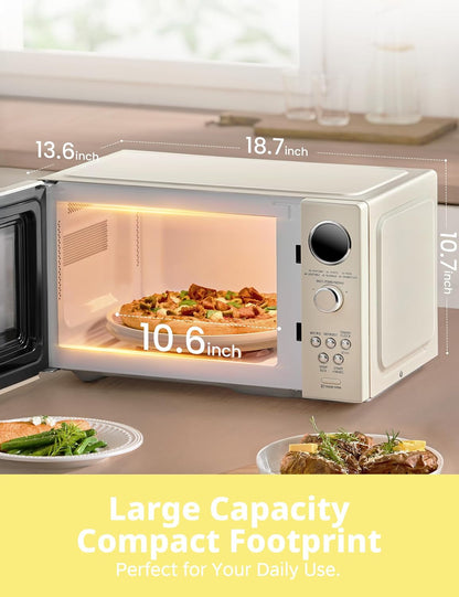 Retro Microwave Oven, 0.9 Cu.Ft 900W Countertop, Apricot | 6 Auto Menus, Multi-Stage Cooking, Mute Function, LED Display, for Small Kitchen & Dorm4