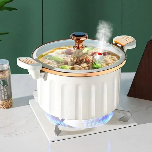 2023 Non-Stick Micro Pressure Cooker with Wooden Spoon, 8L Large Capacity Multifunctional Plumpy Non-Stick Micro Pressure Pot, Steam Boil Fry Integrated Enamel Soup Pot for Kitchen (Blue)3