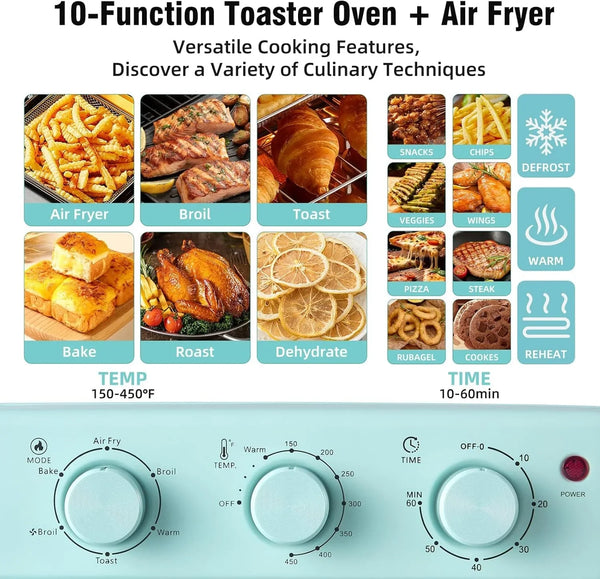 Air Fryer Toaster Oven Combo, Retro Convection Oven Countertop,16Qt Small Toaster Oven, 4-Slices or 9" Pizza,Bake,Toast,Broil, Air Fry, Rapid Heating Mini Conventional Oven, Non-Stick, Blue3