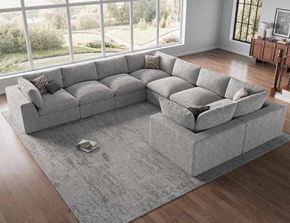120" Cloud Sectional Couch | Oversize Boneless Couches for Living Room | 4 Seater L-Shape Sofa | Light Grey7