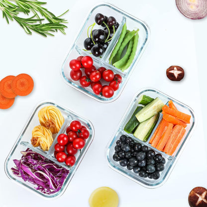 5 Pack,36 Oz, 3 Compartments Glass Meal Prep Containers with Lids7