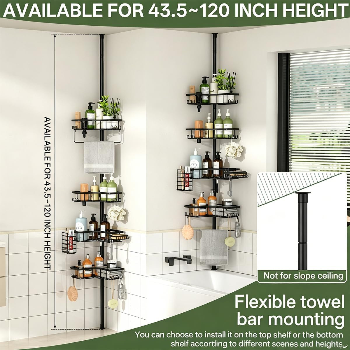 shower-caddy-tension-pole-adjustable-43-5-120-inch-corner-shower-organizer-no-drill-rustproof-stable-4-tier-bathroom-storage-shelves-built-in-towel-rack-toothbrush-holder-soap-dish