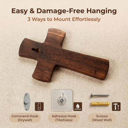 10" Wooden Cross for Wall– Mountain Engraved Christian Wall Decor | Rustic Religious Faith Wall Cross Decor, Handcraft Christian Wall Hanging Cross–Spiritual Gift for Christmas,Easter,Baptism4