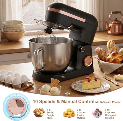 6.5 Qt 10-Speed Tilt-Head Stand Mixer with Dough Hook, Whisk, Beater & Splash Guard, Electric Kitchen Mixer for Baking, Cakes, Bread, and Home Cooking (Black)6